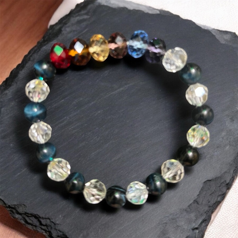 Women’s 7 Chakra Crystal with Blue Tiger Eye Bracelet